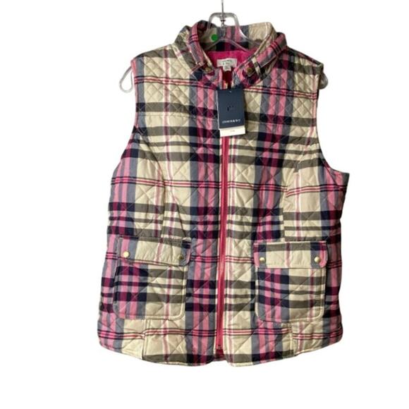 NWT Crown & Ivy Plaid Puffer Vest XL Pink Lined Preppy Fall Layer Must-Have - Picture 1 of 4